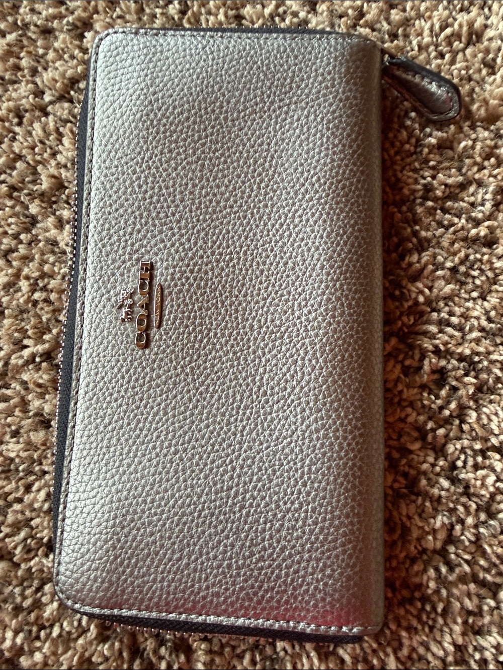 Coach Silver Pebbled Leather Zip Phone Wallet